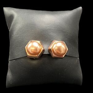 Joan Rivers Clip on Earrings Hexagon Copper Tone Signed Vintage Fashion Jewelry